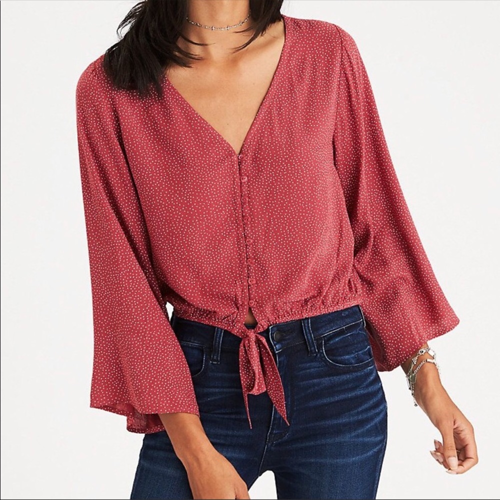 American Eagle XS red/white dot blouse